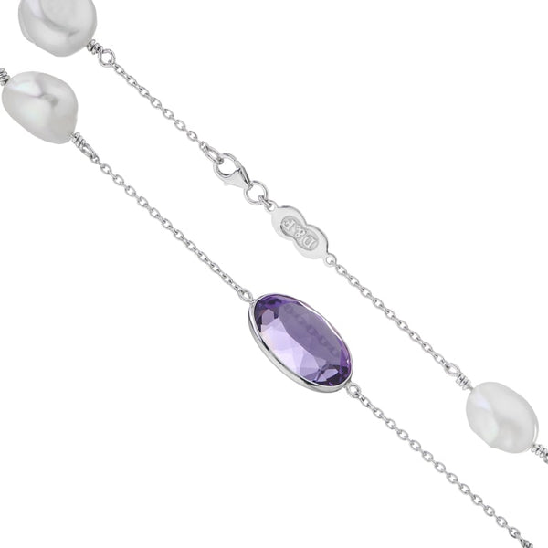 Deakin & Francis 18ct White Gold Amethyst And Pearl 22" Necklace