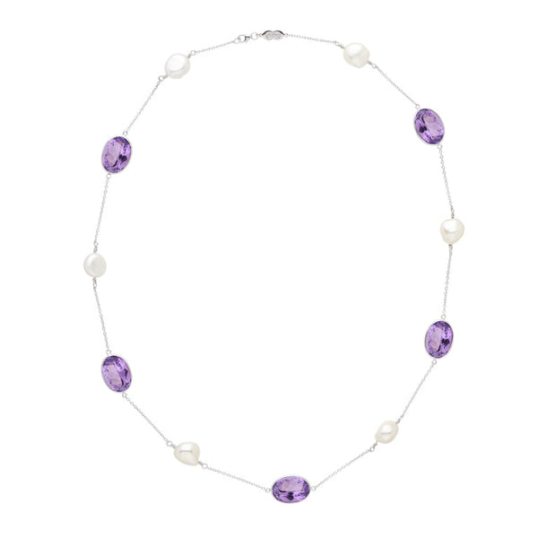 deakin & francis 18ct White Gold Amethyst And Pearl 22" Necklace