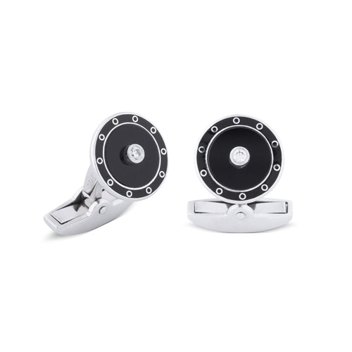 deakin & francis 18ct White Gold And Onyx Cufflinks With Diamond Centre