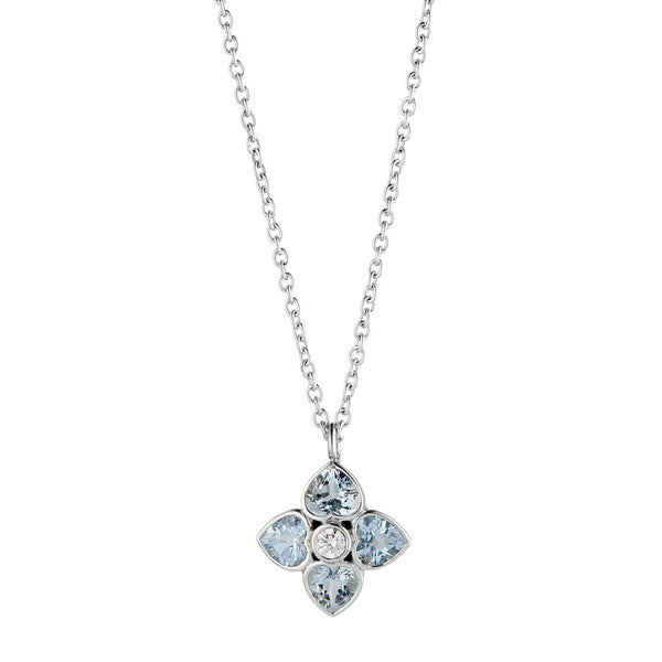 Deakin & Francis 18ct White Gold Aquamarine And Diamond Cluster Pendant