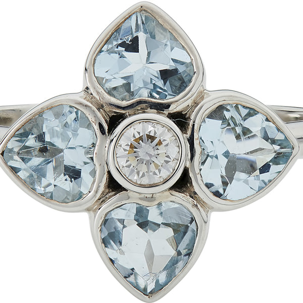Deakin & Francis 18ct White Gold Aquamarine And Diamond Cluster Ring