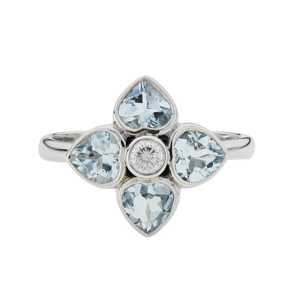 deakin & francis 18ct White Gold Aquamarine and Diamond Cluster Ring