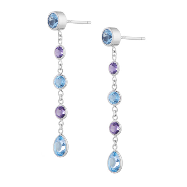 Deakin & Francis 18ct White Gold Blue Topaz And Amethyst Drop Earrings