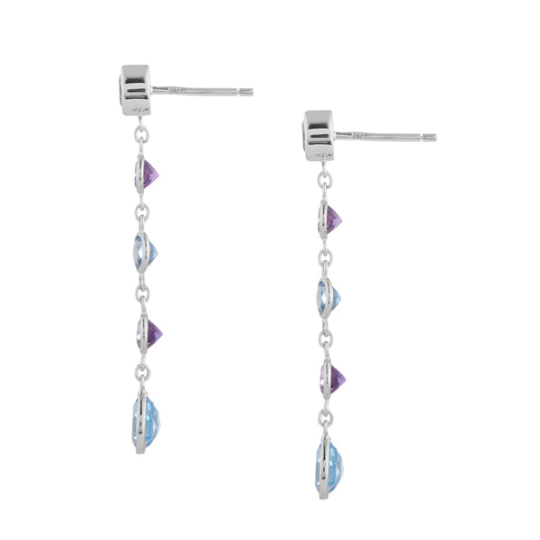 Deakin & Francis 18ct White Gold Blue Topaz And Amethyst Drop Earrings