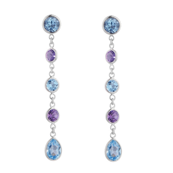 deakin & francis 18ct White Gold Blue Topaz and Amethyst Drop Earrings