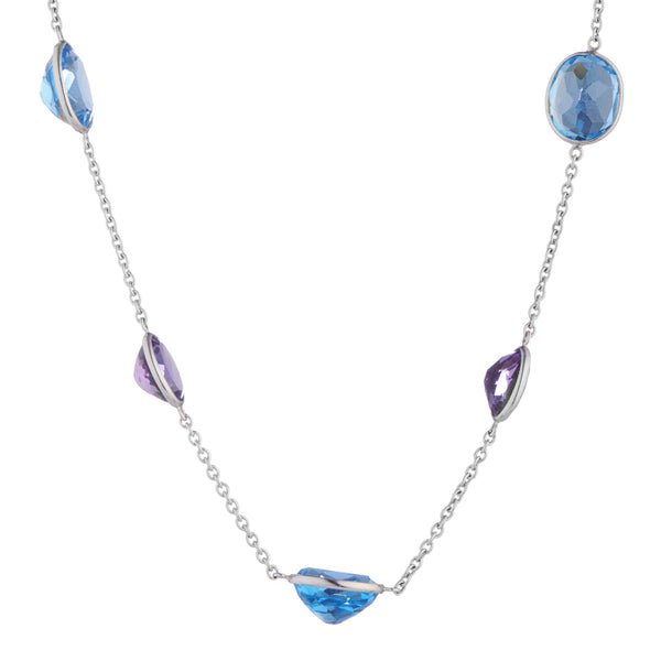 Deakin & Francis 18ct White Gold Blue Topaz And Amethyst Necklace