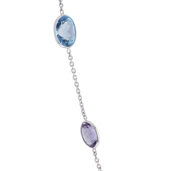 Deakin & Francis 18ct White Gold Blue Topaz And Amethyst Necklace