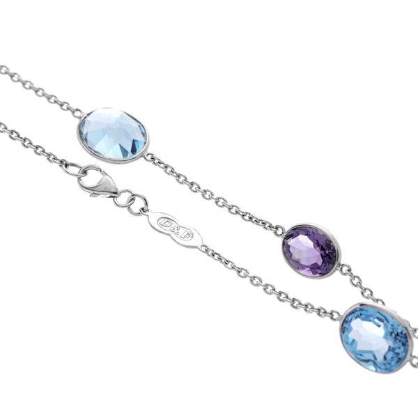 Deakin & Francis 18ct White Gold Blue Topaz And Amethyst Necklace