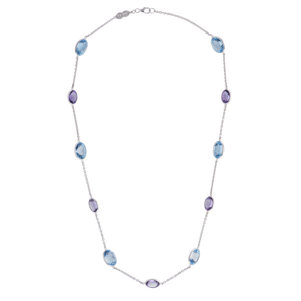 deakin & francis 18ct White Gold Blue Topaz and Amethyst Necklace