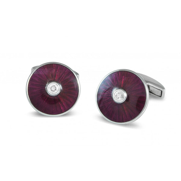 deakin & francis 18ct White Gold Cufflinks with Pink Enamel and Diamond Centre