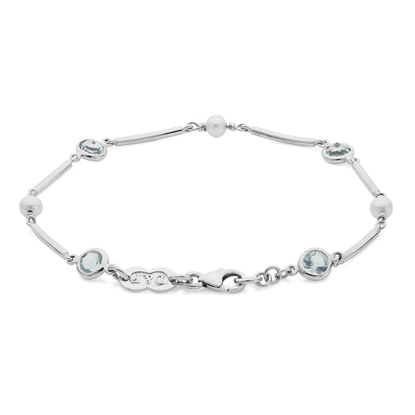 Deakin & Francis 18ct White Gold Cultured Pearl And Aquamarine Bracelet