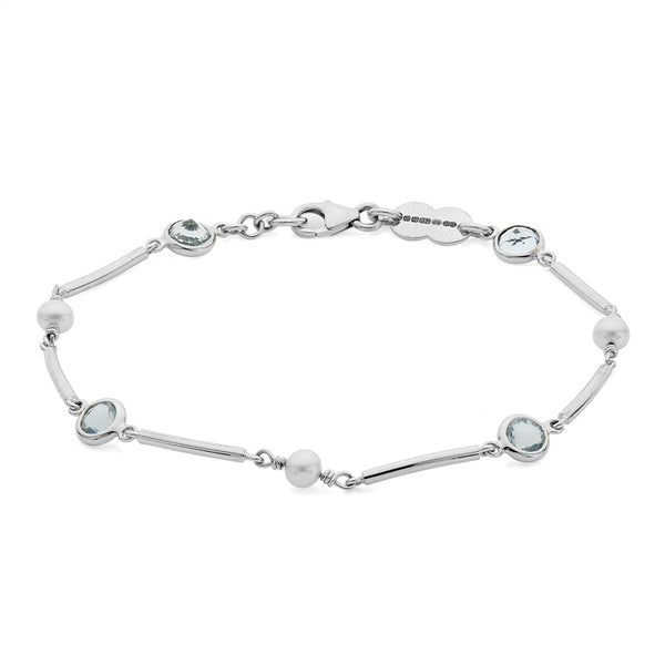 Deakin & Francis 18ct White Gold Cultured Pearl And Aquamarine Bracelet