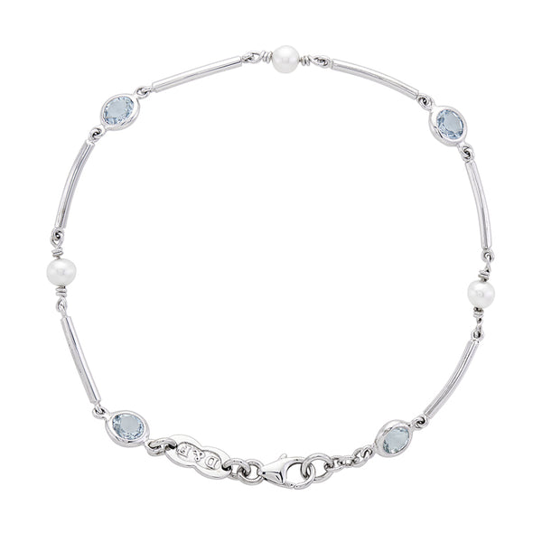deakin & francis 18ct White Gold Cultured Pearl and Aquamarine Bracelet