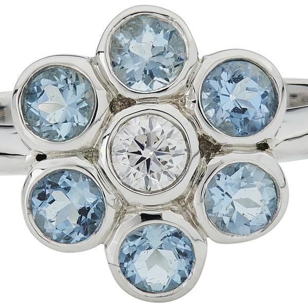 Deakin & Francis 18ct White Gold Diamond And Aquamarine Cluster Ring