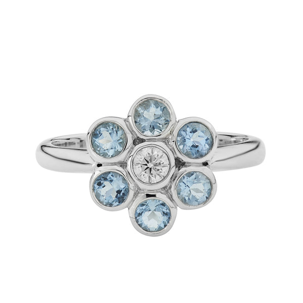 deakin & francis 18ct White Gold Diamond and Aquamarine Cluster Ring