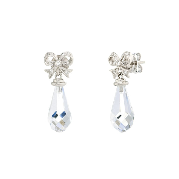 deakin & francis 18ct White Gold Diamond Bow Earrings With Crystal Drops