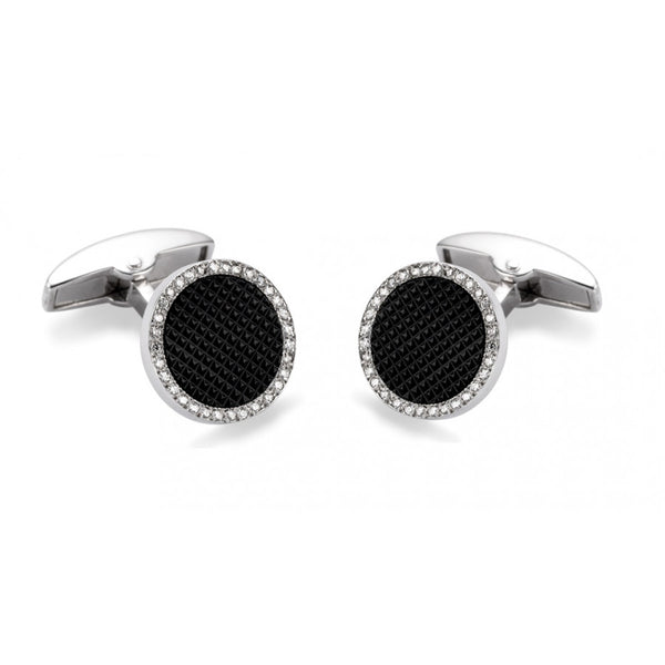 deakin & francis 18ct White Gold Diamond Cufflinks with Onyx