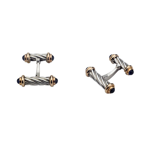 deakin & francis 18ct White Gold Dumbbell Cufflinks With Rose Gold And Sapphire Ends
