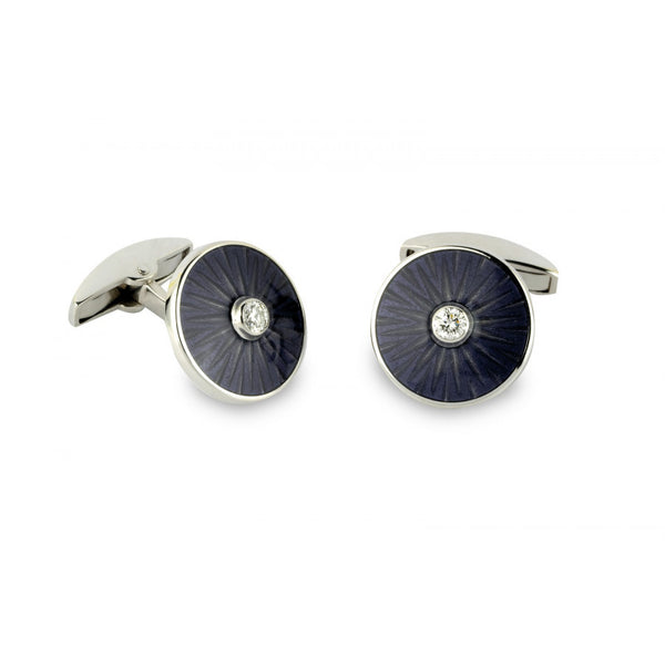 deakin & francis 18ct White Gold Enamel Cufflinks with Diamond Centre