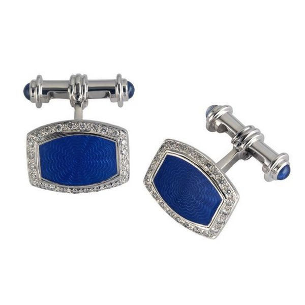 deakin & francis 18ct White Gold Enamel Cufflinks with Diamond Edges