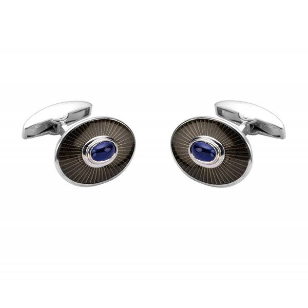 deakin & francis 18ct White Gold Enamel Cufflinks with Sapphire Centre