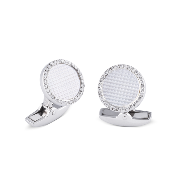 deakin & francis 18ct White Gold Hobnail Pattern Cufflinks With Diamonds