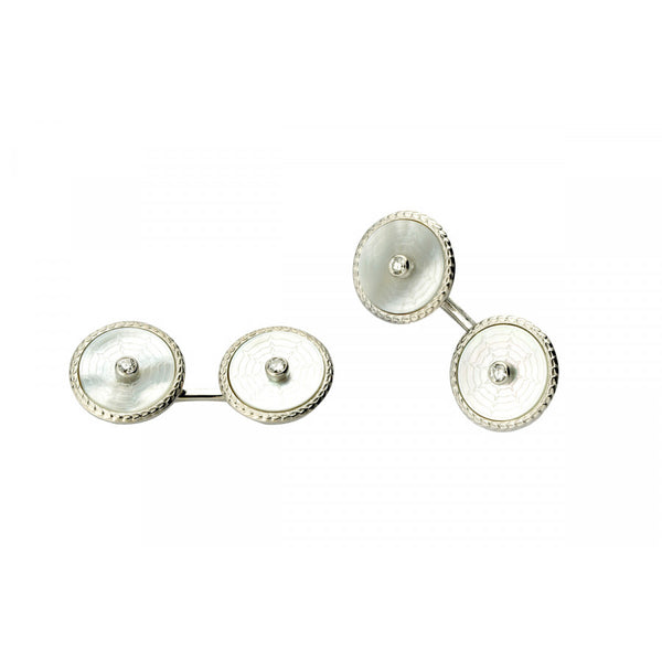 deakin & francis 18ct White Gold Mother-of-Pearl Cufflinks with Diamond Centre