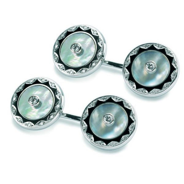 deakin & francis 18ct White Gold Mother-of-Pearl Cufflinks with Diamonds