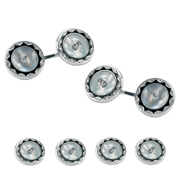 deakin & francis 18ct White Gold Mother of Pearl Dress Set With Diamonds deakin & francis 18ct White Gold Mother of Pearl Dress Set With Diamonds