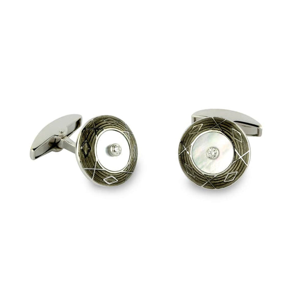 deakin & francis 18ct White Gold Mother-Of-Pearl Grey Enamel And Diamond Cufflinks
