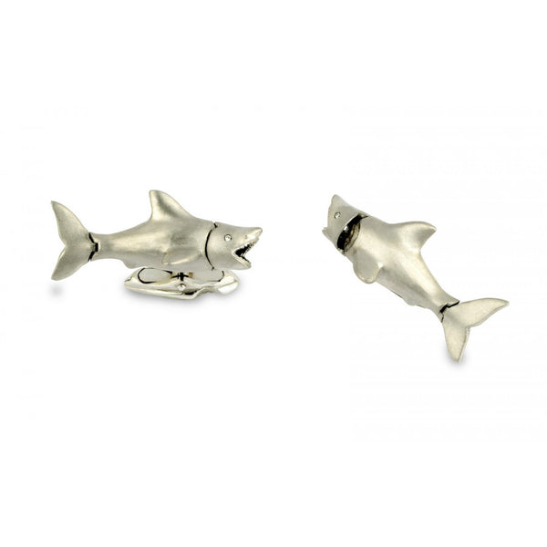 deakin & francis 18ct white gold movable Shark cufflinks with diamond eyes