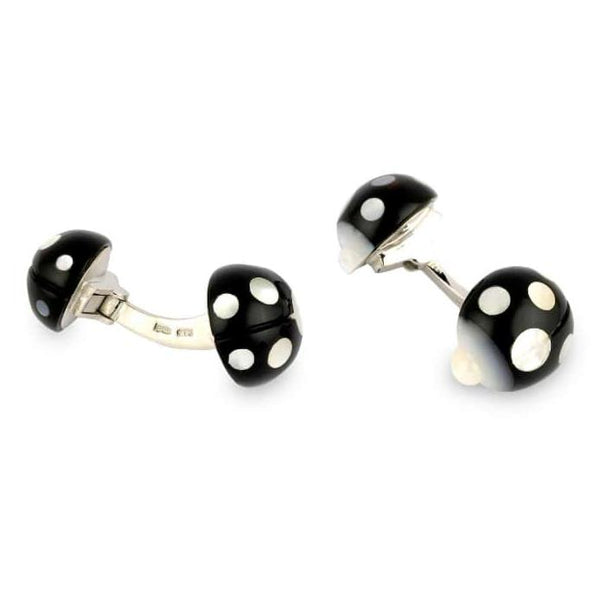 deakin & francis 18ct White Gold Onyx And Mother of Pearl Ladybird Cufflinks