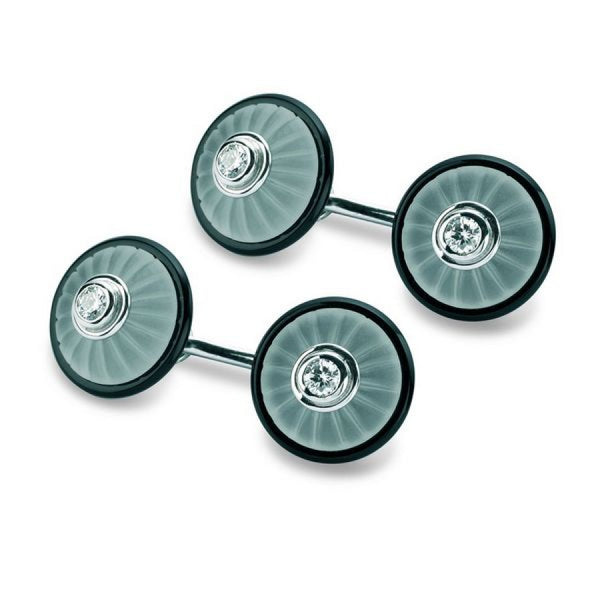 deakin & francis 18ct White Gold Onyx Crystal and Diamond Cufflinks