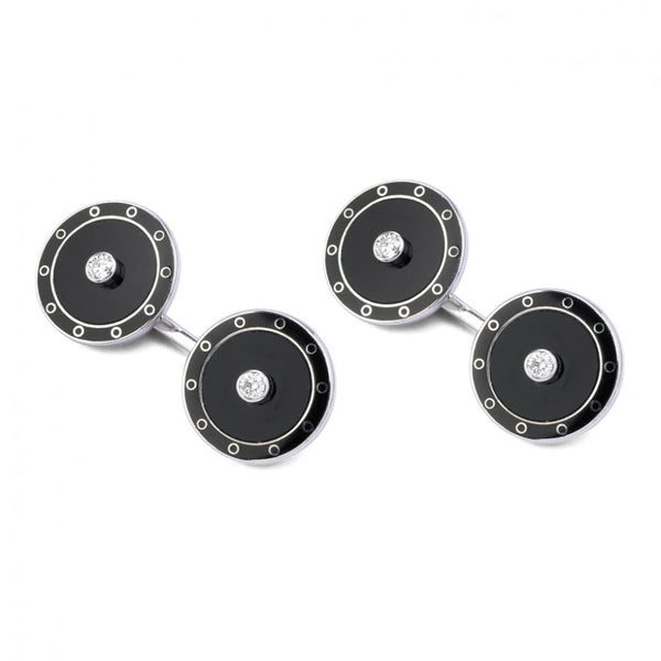 deakin & francis 18ct White Gold Onyx Cufflinks with Diamond Centre