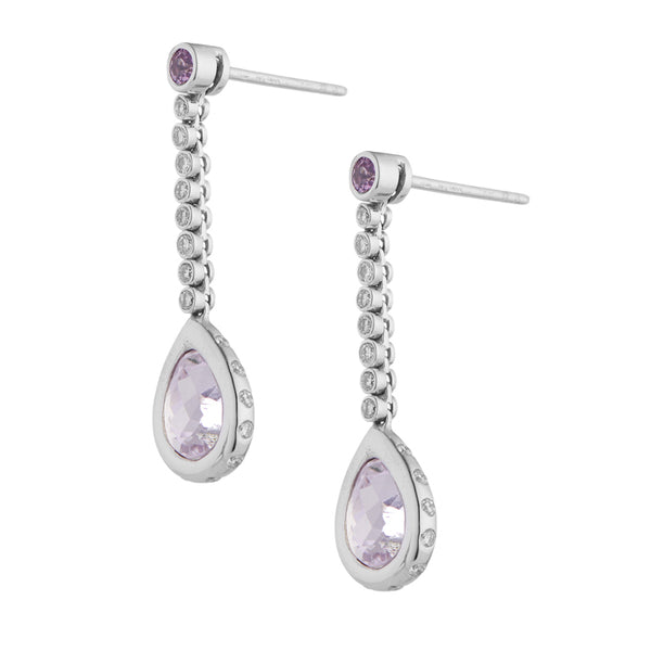 Deakin & Francis 18ct White Gold Pink Sapphire Diamond And Pink Kunzite Drop Earrings