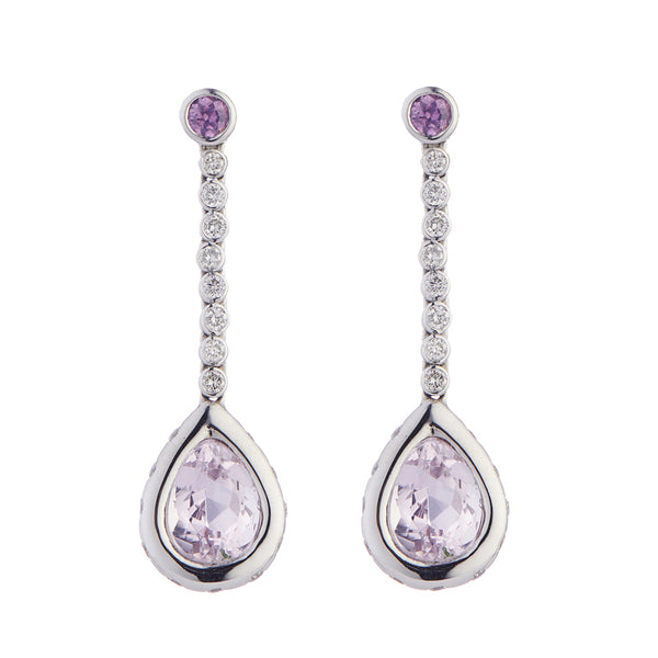 deakin & francis 18ct White Gold Pink Sapphire Diamond and Pink Kunzite Drop Earrings