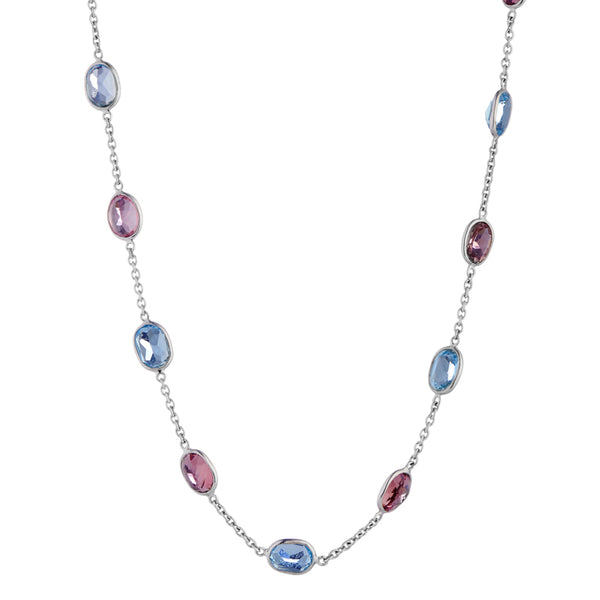 Deakin & Francis 18ct White Gold Pink Tourmaline And Blue Topaz Necklace