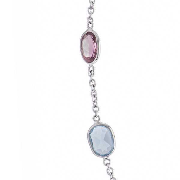 Deakin & Francis 18ct White Gold Pink Tourmaline And Blue Topaz Necklace