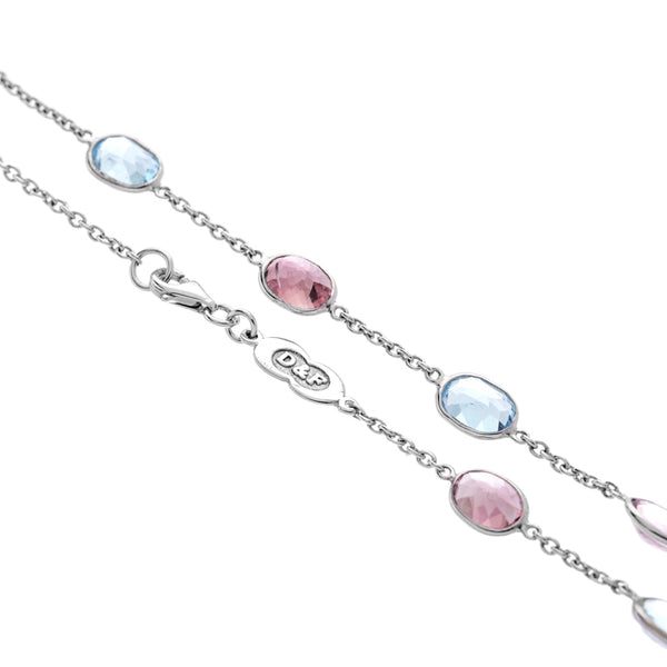 Deakin & Francis 18ct White Gold Pink Tourmaline And Blue Topaz Necklace