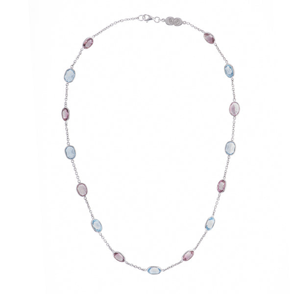 deakin & francis 18ct White Gold Pink Tourmaline and Blue Topaz Necklace