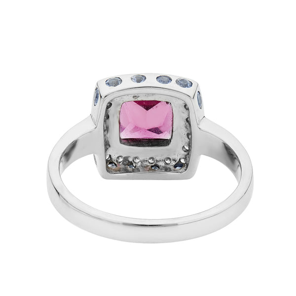 Deakin & Francis 18ct White Gold Rubellite And Diamond Ring With Blue Sapphires