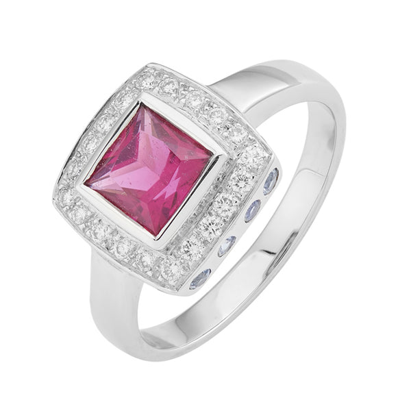 Deakin & Francis 18ct White Gold Rubellite And Diamond Ring With Blue Sapphires