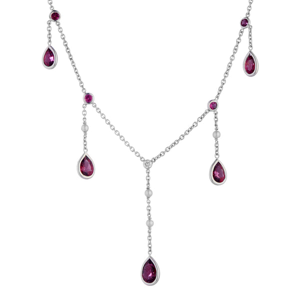 Deakin & Francis 18ct White Gold Rubellite Cultured Pearl And Diamond Drop Necklace