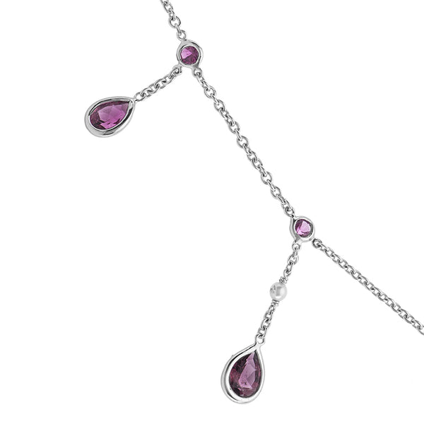 Deakin & Francis 18ct White Gold Rubellite Cultured Pearl And Diamond Drop Necklace