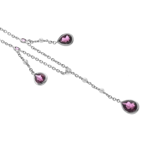 Deakin & Francis 18ct White Gold Rubellite Cultured Pearl And Diamond Drop Necklace