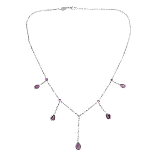 deakin & francis 18ct White Gold Rubellite Cultured Pearl and Diamond Drop Necklace
