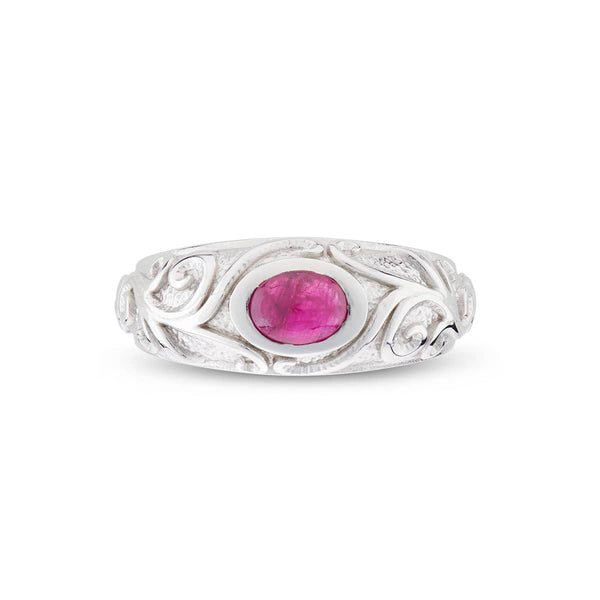 deakin & francis 18ct White Gold Ruby Gypsy Ring With Scrolling Sides