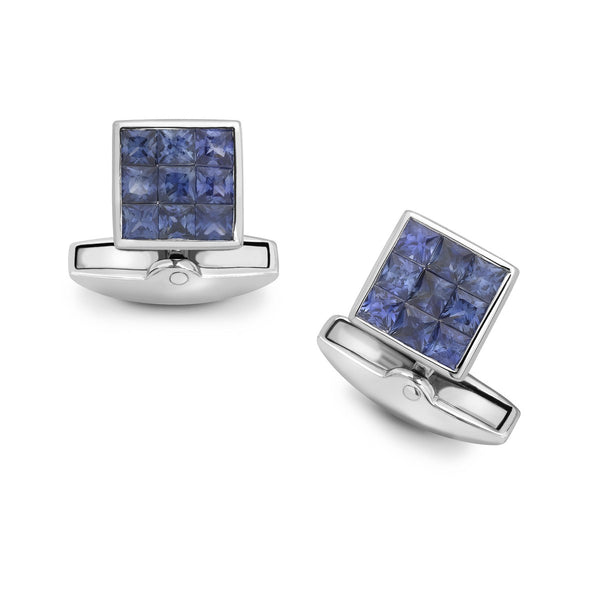 deakin & francis 18ct White Gold Sapphire Small Square Cufflinks