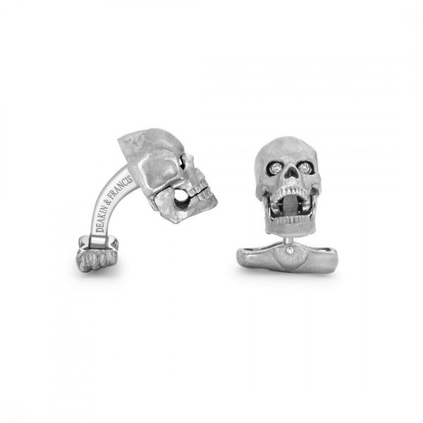 Deakin & Francis 18ct White Gold Skull Cufflinks With Diamond Eyes