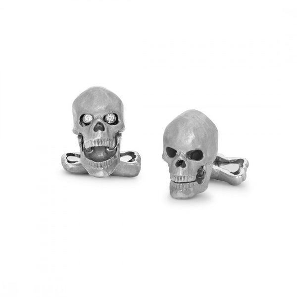 deakin & francis 18ct White Gold Skull Cufflinks with Diamond Eyes